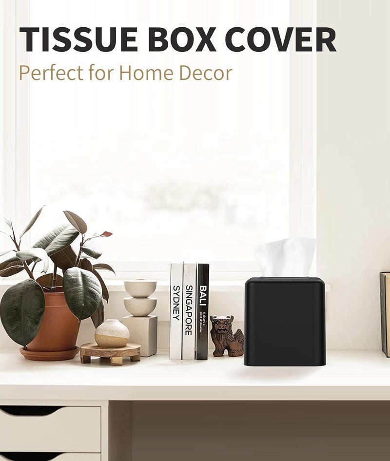 Livelab Tissue Box Cover, Square Metal Tissue Box Holder Modern Decor Facial Napkin Holder Tissue Box Dispenser for Bathroom Vanity Countertop, Living Room, Bedroom, Office - Black - Image 3